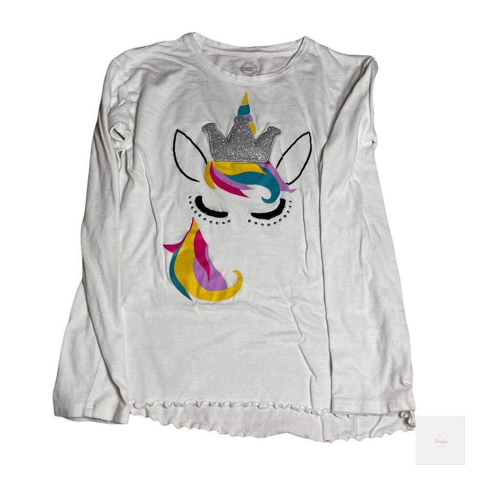Wonder Nation Girls white unicorn longsleeve shirt